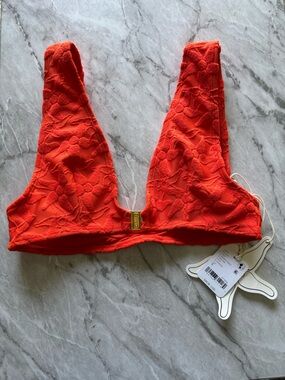 NWT Charlee Swim Eva Clip Front Bikini Top in Orange size Small